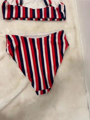 Show Me Your MuMu swim suit Red, Blue & White Striped Scoop Bikini Set thumbnail 7