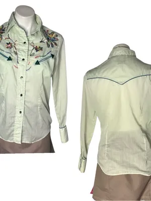 H BAR C Ranchwear California Western Shirt Green Embroidered Vintage 1970’s thumbnail 8