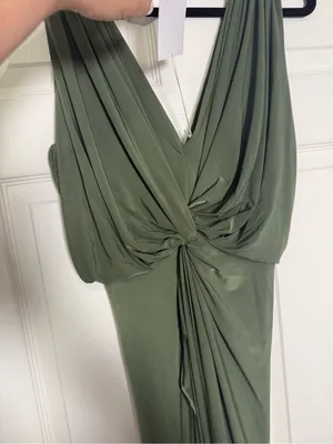 MISA Los Angeles Leza Gathered Crossover Sleeveless Tulip Maxi Dress in Green L thumbnail 7