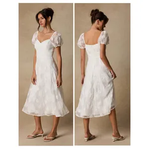 Lulus Sweetest Behavior White Embroidered Puff Sleeve Midi Dress Size Medium thumbnail 2