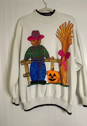 Vintage Sports Accent Halloween Fall Scarecrow Sweatshirt Size Medium thumbnail 1