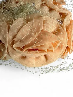 Vintage Peach Floral Veiled Half Hat Fascinator NWOT thumbnail 4