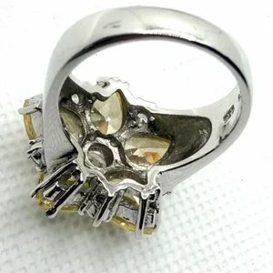 CWE Sterling Silver 925 Glass Flower Cluster Ring Yellow & Clear Statement Ring thumbnail 5