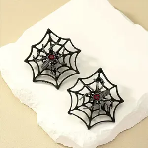 Gorgeous Retro Gothic Spider Web Stud Earrings with Ruby Color Decor Faux Fashio thumbnail 8