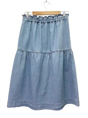 Madewell Pull On Denim Midi Skirt Size XS Normandie Wash Ruffle Waist Pockets thumbnail 3
