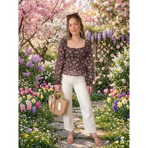 Francescas Brown Pink Floral Tie Back Balloon Sleeve Top Size‎ Small NWT $46 thumbnail 3