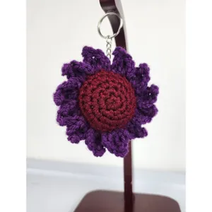 New Crochet Stuffed Flower Keychain Burgundy Purple Handmade Handcrafted thumbnail 7