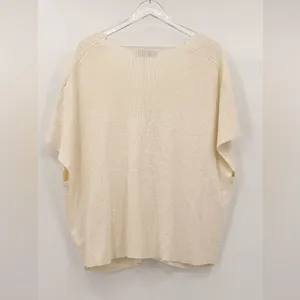 Free People Beach Jaclyn Sweater Top Oversized Casual Deep Neckline Cream Medium thumbnail 7