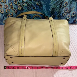 Vintage Coach Pale Yellow Beige Leather Double Handle Shoulder Bag thumbnail 7