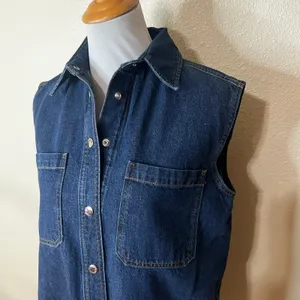 Frame The Sleeveless Denim Mini Shirtdress Shirt Dress in Fault Dark Blue NEW XS thumbnail 4