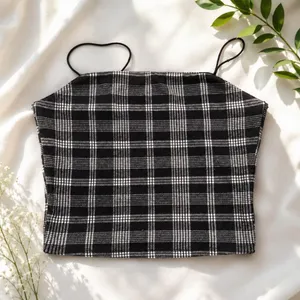 Popular 21 Black & White Plaid Spaghetti Strap Crop Top Y2K L thumbnail 7