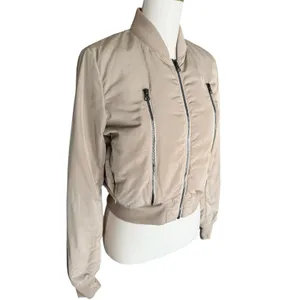 ALO Yoga Off Duty Bomber Jacket Small Gravel Taupe Down Puffer Cropped Womens thumbnail 2