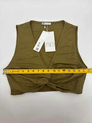 Zara Olive Twist-Front Crop Tank thumbnail 5
