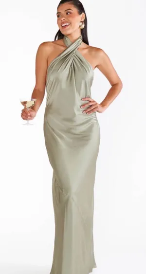 Show Me Your Mumu Sage Satin Halter Cowl Maxi Dress S Y2K thumbnail 1