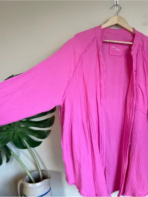 Aerie Pool-to-Party Pink Gauze Oversized Button Down Shirt thumbnail 6