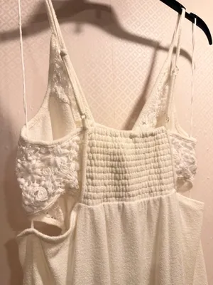 Anthropologie Daily Practice Cream Terry Lace Panel Midi Dress Side Slit Size M thumbnail 10