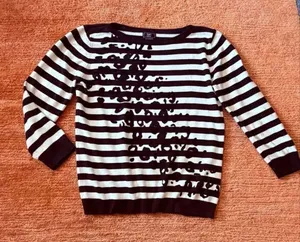Lark Lane Striped Sweater Size L Black White Embellished Knit thumbnail 1