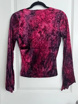 Y2K Wild Cat Velvet Long Sleeve Asymetrical Top Lace detail Size M/L Goth thumbnail 3