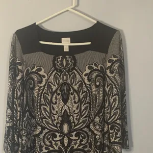 Chico's Black and Cream Long Sleeve Dress thumbnail 2