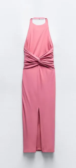 Dress halter Pink Ruched Open Back Maxi Long Wedding Party Coctail thumbnail 11