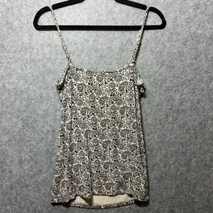 Ann Taylor LOFT Paisley Cami Top Ruffle Sleeveless Casual Black Beige‎ Small thumbnail 6