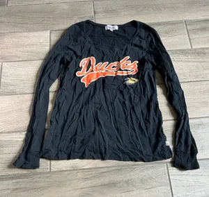 NHL Black Long Sleeve 'Ducks' Tee with Orange Script thumbnail 1