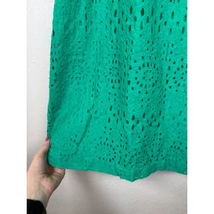 a.n.a Eyelet Dress Womens‎ XS Green Off The Shoulder Shift Ruffle Short Sleeve thumbnail 3