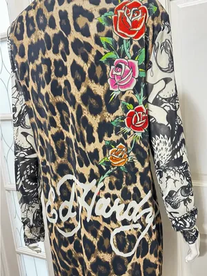 Ed Hardy Cheetah Print Mesh Bodycon Womens 2X Tattoo Logo Y2K 90s Sheer Dress thumbnail 7