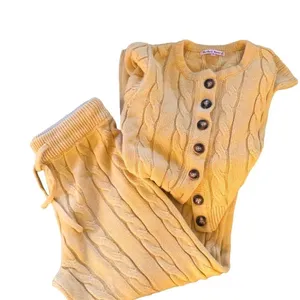 Cropped Ribbed Sweater Set Cardigan Flare Pant Sz M thumbnail 3