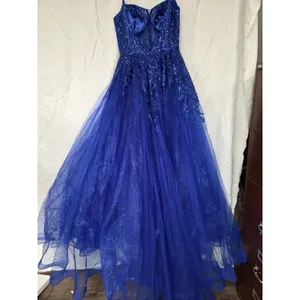 Clarisse Royal Blue Sequin Spaghetti Strap Sweetheart Long Formal Dress Size 6 thumbnail 6