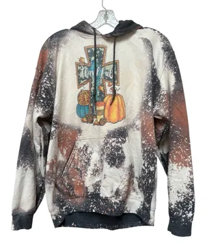 Fallcore Thankful Pumpkin Bleach Wash Hoodie M Rustic Autumn Gildan thumbnail 1