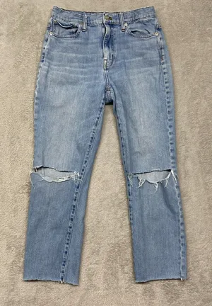 Madewell Jeans Womens 26 Blue High‎ Rise Slim Crop Boyjean Denim Ripped Light thumbnail 1