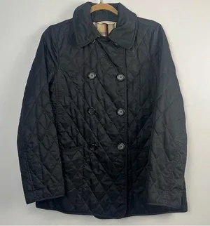 BURBERRY London QUILTED JACKET WOMENS Small BLACK Button Nova Double Breast thumbnail 1