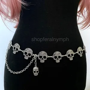 Silver Y2K Gothic Skull Link Waist Chain Belt, Fits 16 to 40 Inches, X7GA1375 thumbnail 3