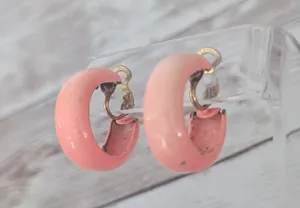 Vintage Clip On Earrings Retro Hoops Peach Like Tone - Paint Chipping & Tarnish thumbnail 1
