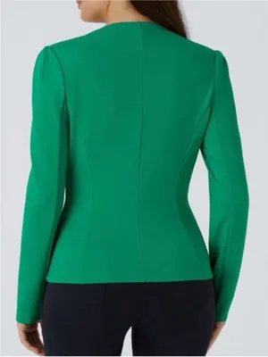 Halara Round Neck Long Sleeve Decorative Button Slim Work‎ Blazer Green NWT thumbnail 3