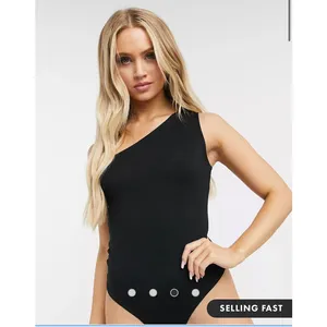 Flounce Club London Basic Plain One Shoulder Black Thong Bodysuit Sleeveless 6 thumbnail 9