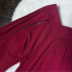 NWT Ann Taylor Petite Burgundy Red Bell Sleeve Square Neck Lace Blouse thumbnail 6