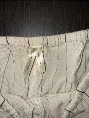 Boho Linen Blend Striped Wide Leg Lounge Pants Cream Drawstring Coastal Grandma thumbnail 6
