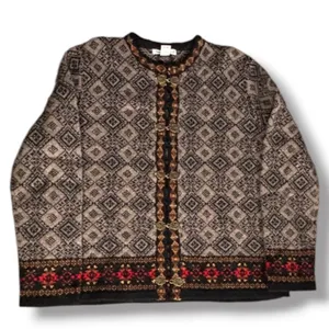 Susan Bristol Wool Fair Isle Nordic Cardigan Sweater Metal Clasp Grey Vintage thumbnail 1