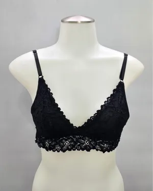 Black Goth Grunge Romantic Boudoir Bridal Cottage Lingerie Lace Bralette Small thumbnail 1