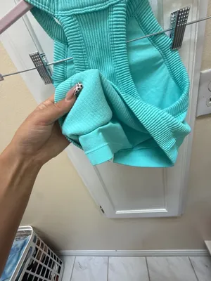 Aerie Real Good Seamless Ribbed Halter Crop Tank Top Teal Green Size S thumbnail 4