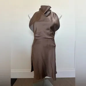 NWOT Brown Cowl Neck Backless Mini Dress XS thumbnail 3