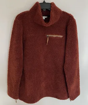 LL Bean Signature Jacket Womens Large Orange‎ Sherpa Fleece Cowl Neck Pullover thumbnail 1
