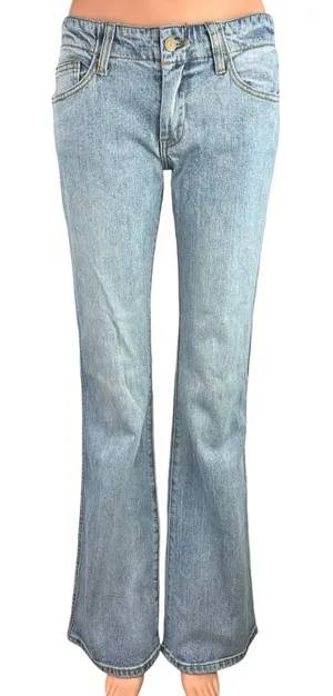 Pacsun Blue Light Wash Low Rise Y2K Stretch Denim Flared Bell Bottom Jeans Sz S thumbnail 1