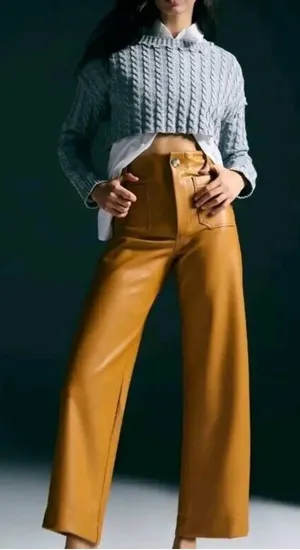 Maeve Anthropologie Colette Faux Leather Pants 27 • Camel Wide Leg thumbnail 1