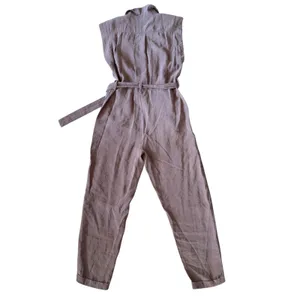 ZARA Sleeveless Collared Belted Wide Leg Jumpsuit Brown XS thumbnail 3