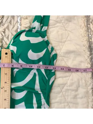 Shade & Shore NWT Women's One Piece Swimsuit Green White Leaf Shirred M (8/10) thumbnail 4