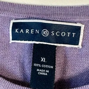Karen Scott Womens XL Purple Cotton Crew Neck Raglan Pullover Sweater‎ thumbnail 3