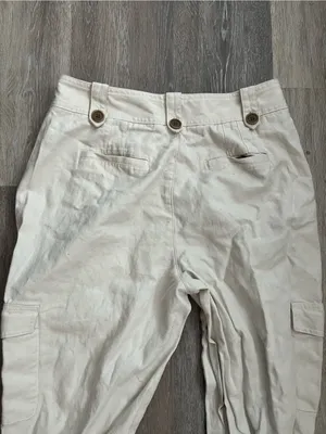 Gap Cotton Cargo Pants Womens 16 Regular Cream Linen Tapered Utility Safari thumbnail 10
